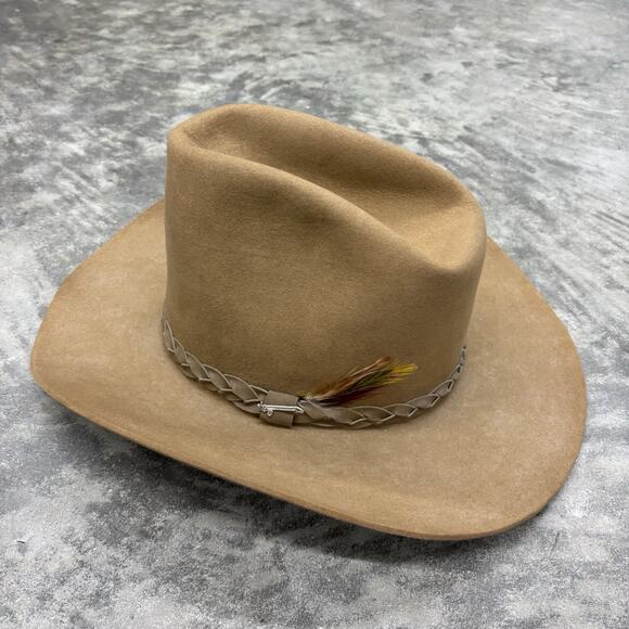 John B Stetson Company Western Hat Mens 4X Beaver Wide Brim Feather Braided Tan - Picture 12 of 16